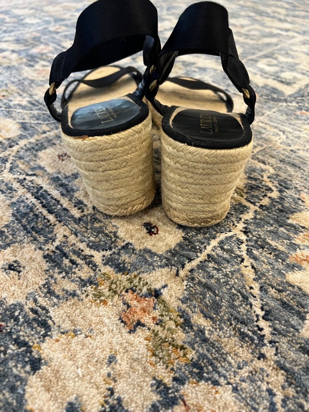 Ralph Lauren Black Espadrille Ankle-Strap Wedge Sandals - Picture 11 of 11